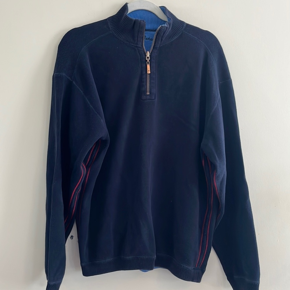 Tommy Bahama Quarter Zip Sweater‎ Navy Sporty Preppy sz L Men’s Summer Casual